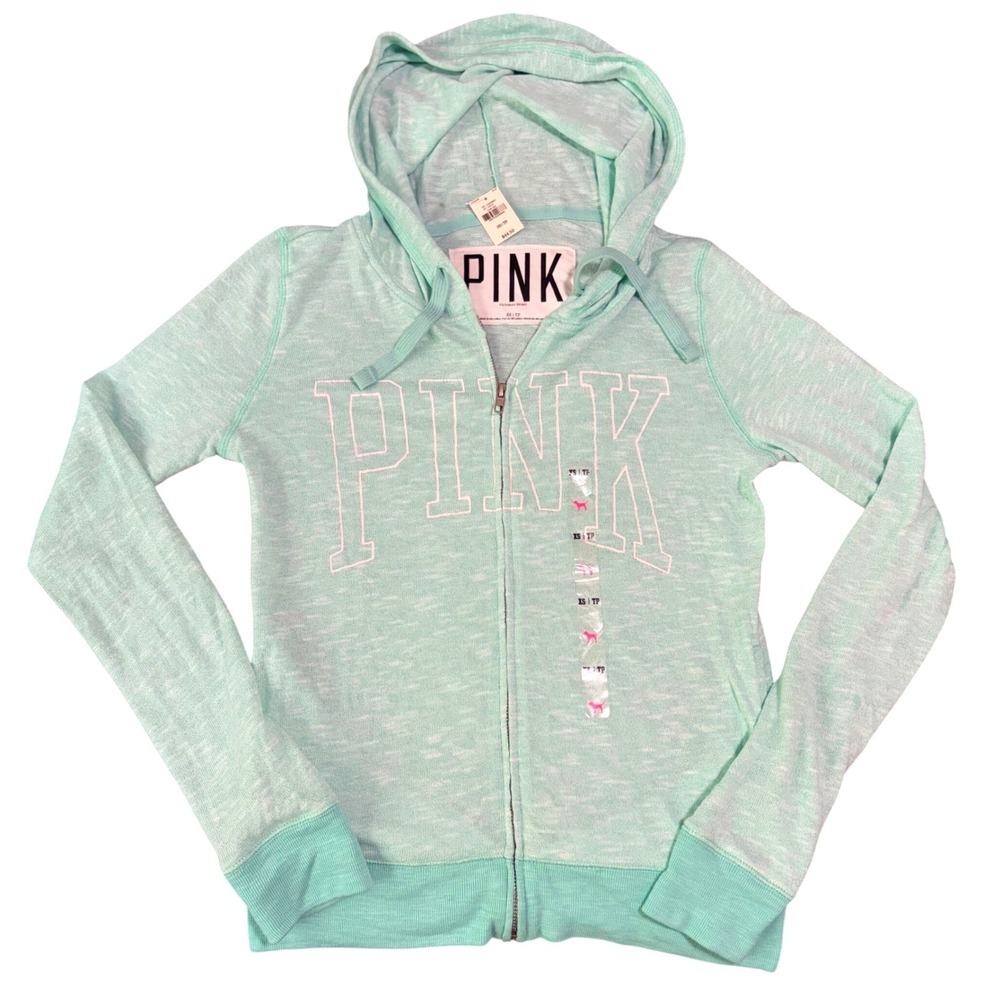 NEW Victoria's Secret PINK Full Zip Hoodie XS Mint Green Lightweight Deadstock